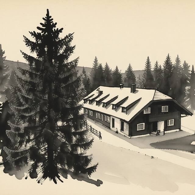 Ilustrační kresba: Chata Rovina