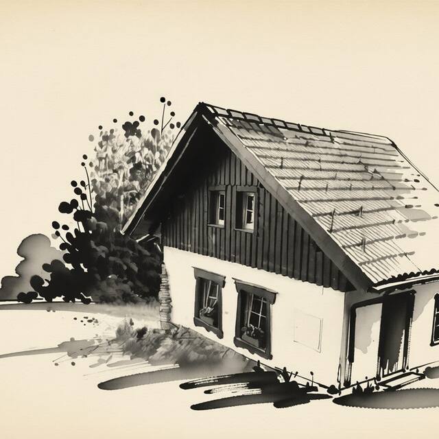 Ilustrační kresba: Chalupy pod Skálou