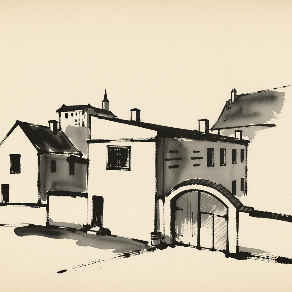 Ilustrační kresba: Penzion ve dvoře