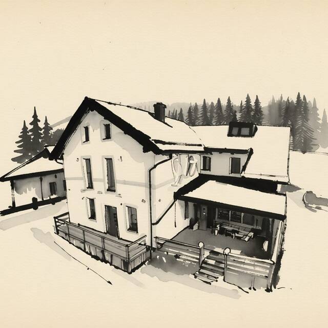 Ilustrační kresba: Penzion Vodárna Bedřichov