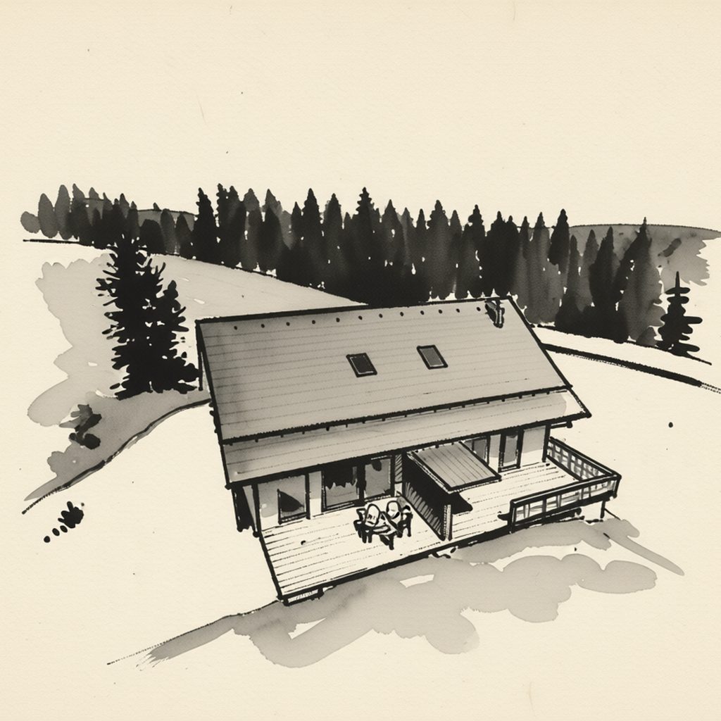 Ilustrační kresba: Chata Lipno-Dvorečná
