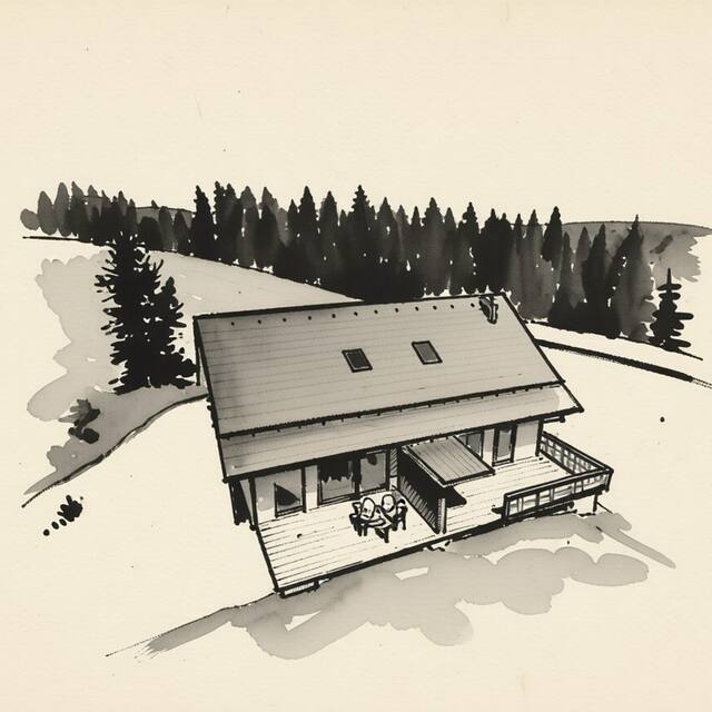 Ilustrační kresba: Chata Lipno-Dvorečná