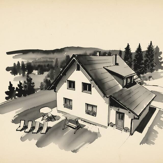 Ilustrační kresba: Ubytování u Sedláčků