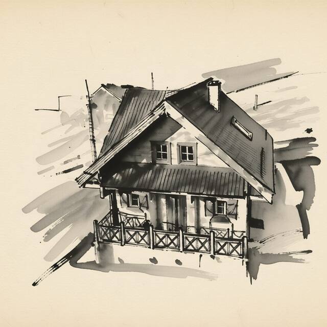 Ilustrační kresba: Roubenka U Tří skřítků