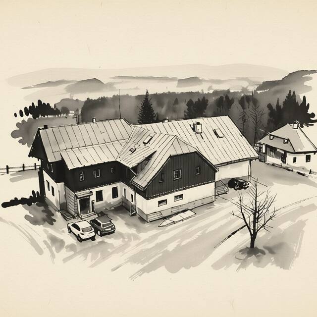 Ilustrační kresba: Chata U Kostela
