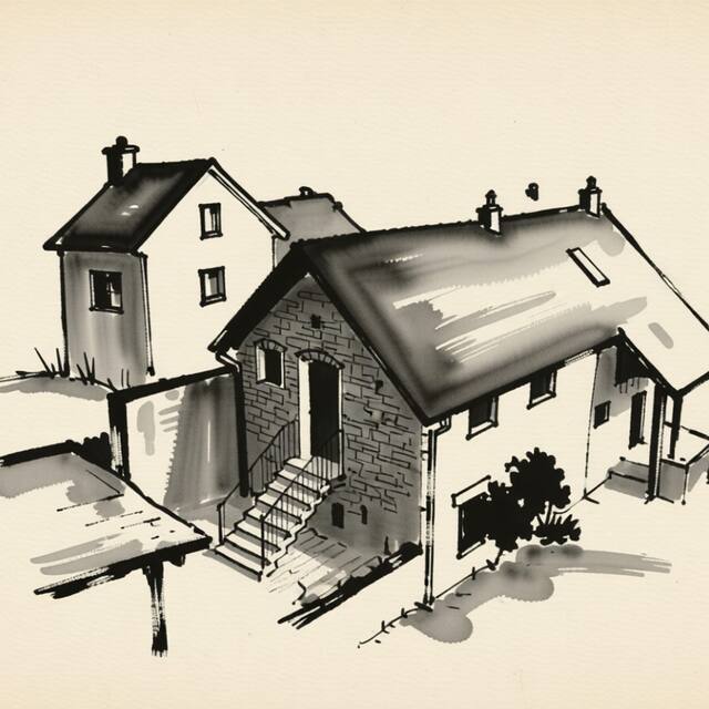 Ilustrační kresba: Starý dvůr pod Pálavou