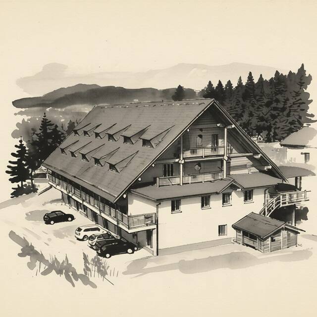 Ilustrační kresba: Hotel Grůň