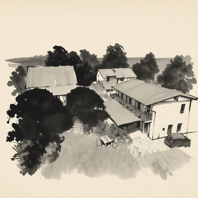 Ilustrační kresba: Bungalov kemp Rybářská bašta