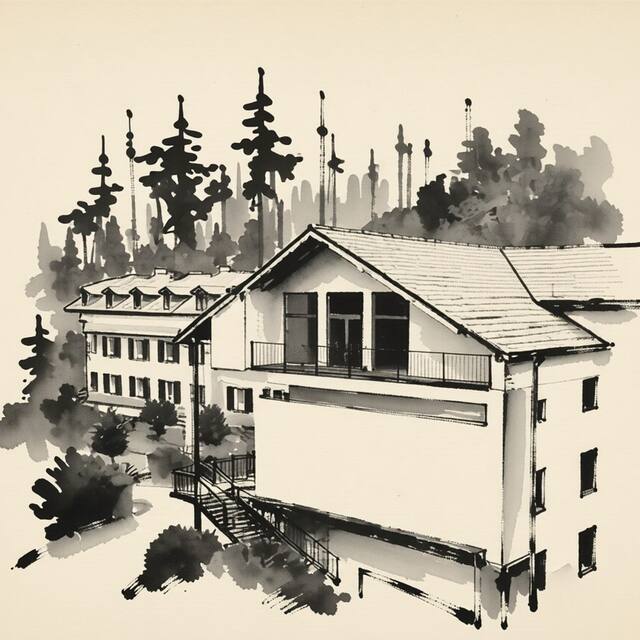 Ilustrační kresba: Hotel U jezera, Orlík