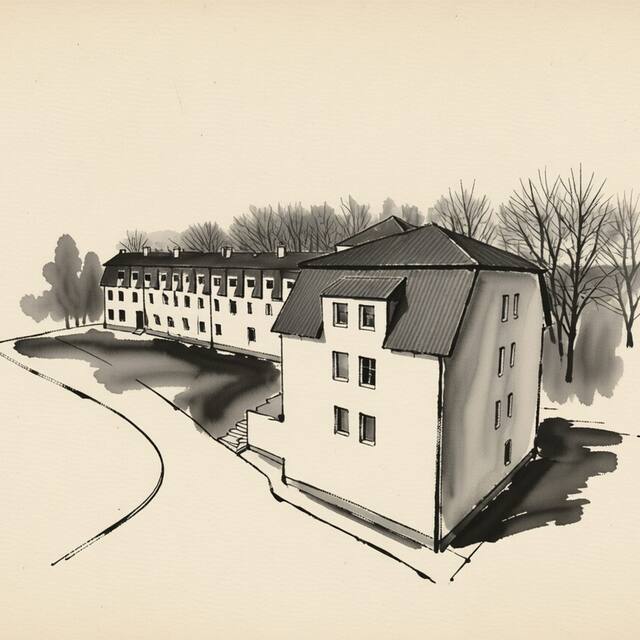 Ilustrační kresba: Hasičský hotel Přibyslav