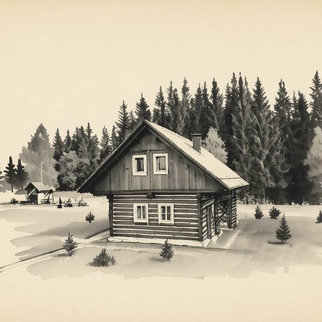 Ilustrační kresba: Roubenky Slunný vrch