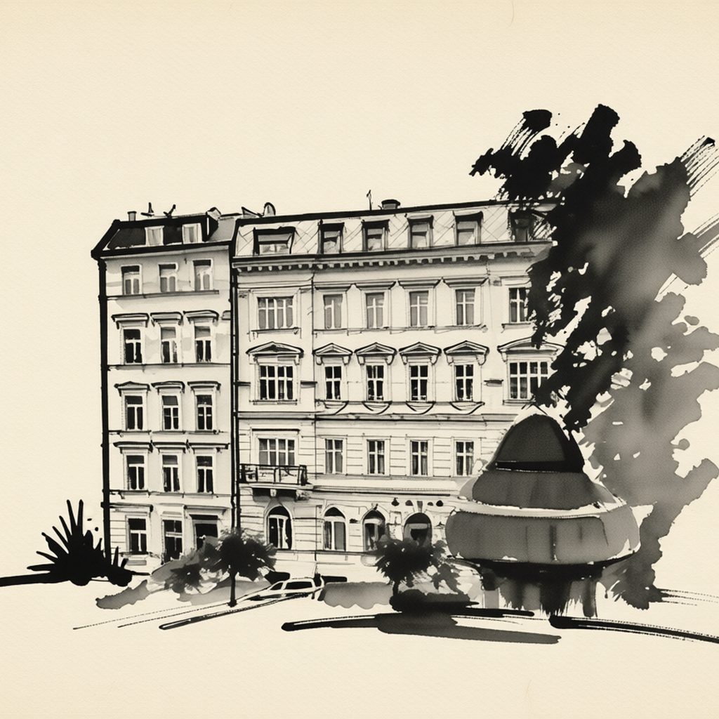 Ilustrační kresba: Hotel Praga