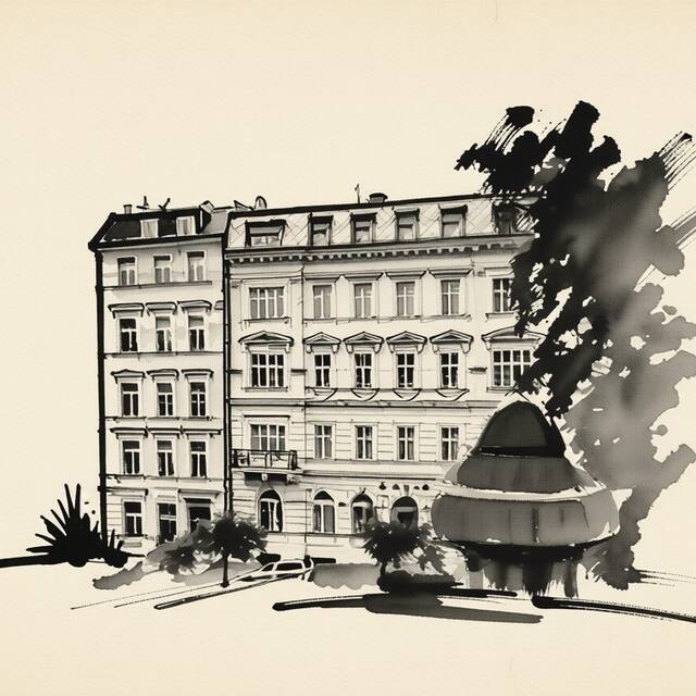 Ilustrační kresba: Hotel Praga