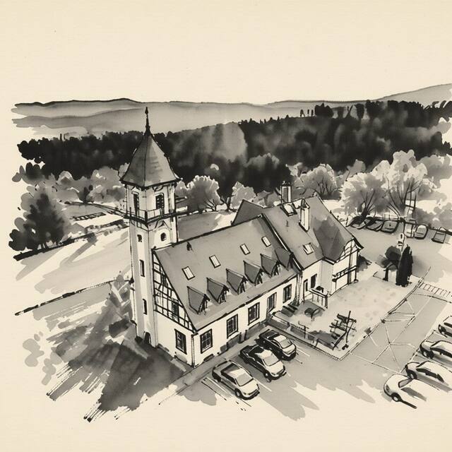 Ilustrační kresba: Petřín - vyhlídková restaurace a hotel