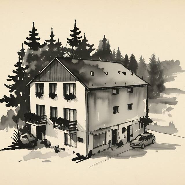 Ilustrační kresba: Penzion Feller