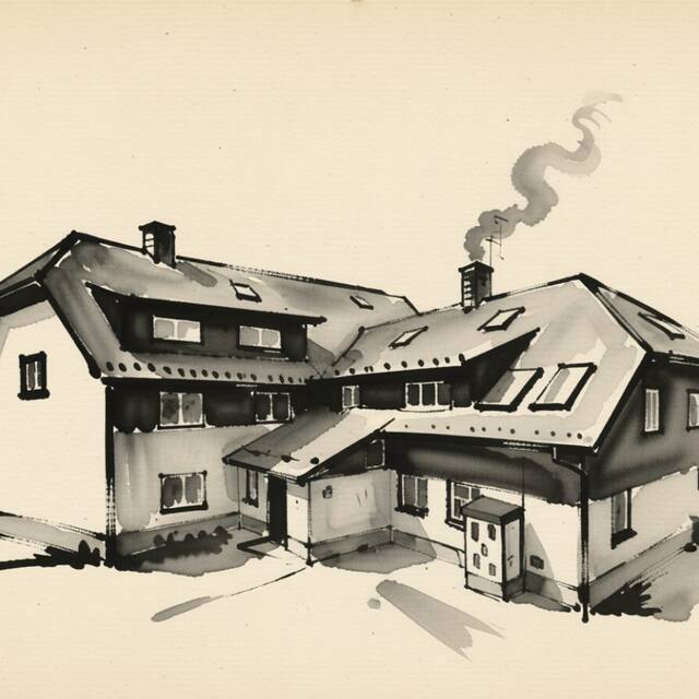 Ilustrační kresba: Horská chata Cihelny