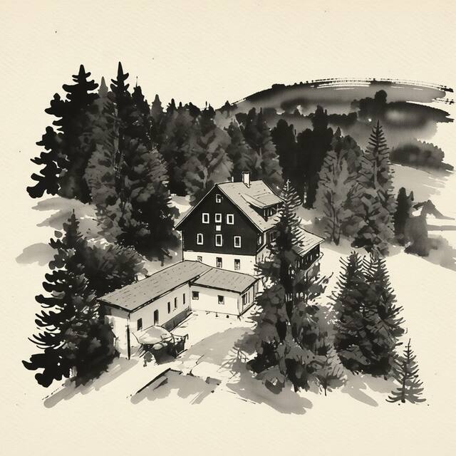 Ilustrační kresba: Horský hotel Flora