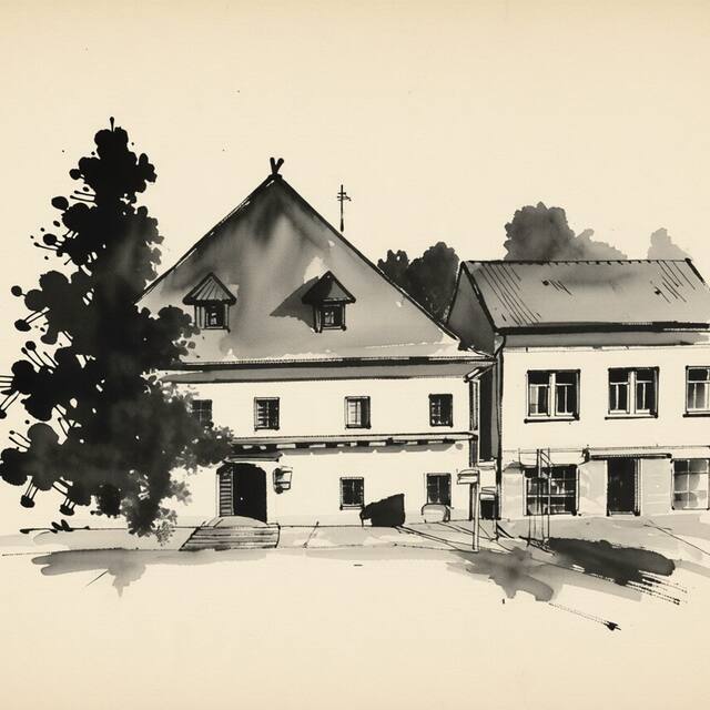 Ilustrační kresba: Penzion a Restaurace U Kohoutů