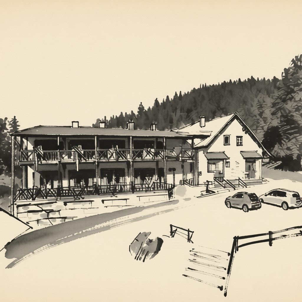 Ilustrační kresba: Hotel a restaurace U Vychopňů