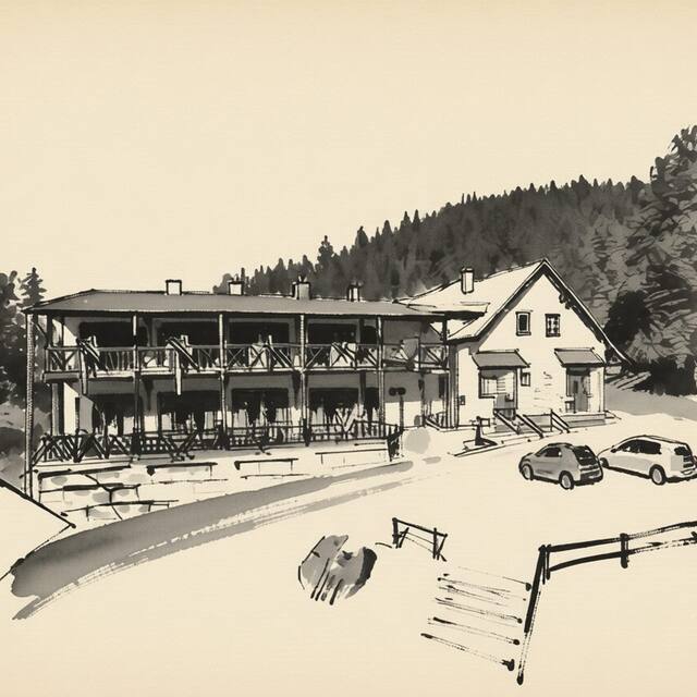 Ilustrační kresba: Hotel a restaurace U Vychopňů