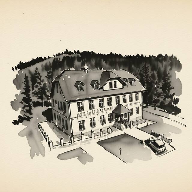 Ilustrační kresba: Horské ubytování Královský dvůr na Bílém potoce