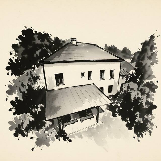 Ilustrační kresba: Chalupa na horách