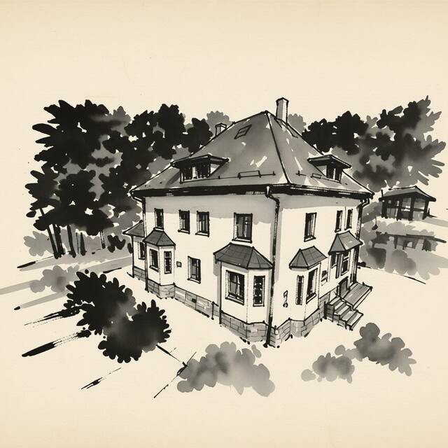 Ilustrační kresba: Lesní penzion Bunč