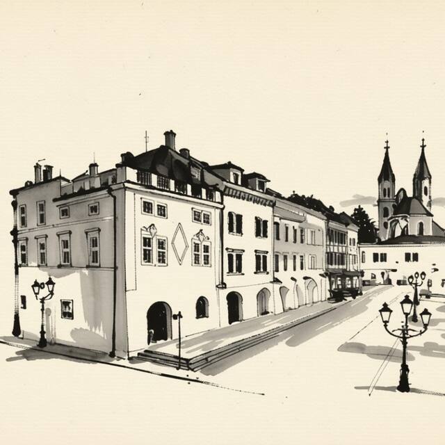Ilustrační kresba: Hotel U Zlatého kohouta
