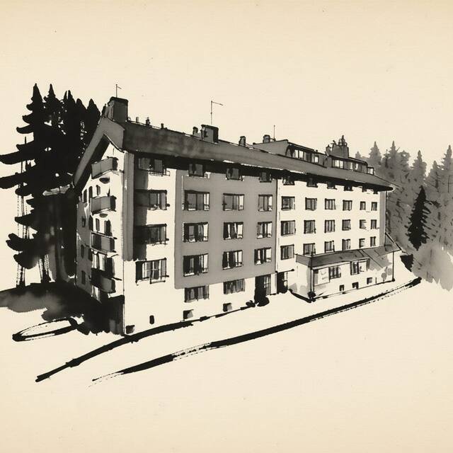 Ilustrační kresba: Horský apartmán 212, Cihlářka