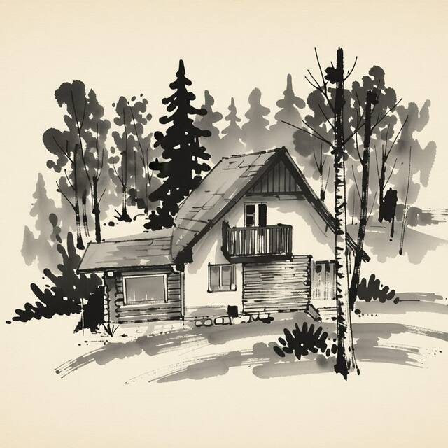 Ilustrační kresba: Chata u Liščího potoka