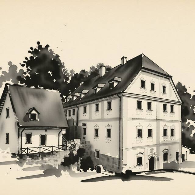 Ilustrační kresba: Hotel Šiškův Mlýn