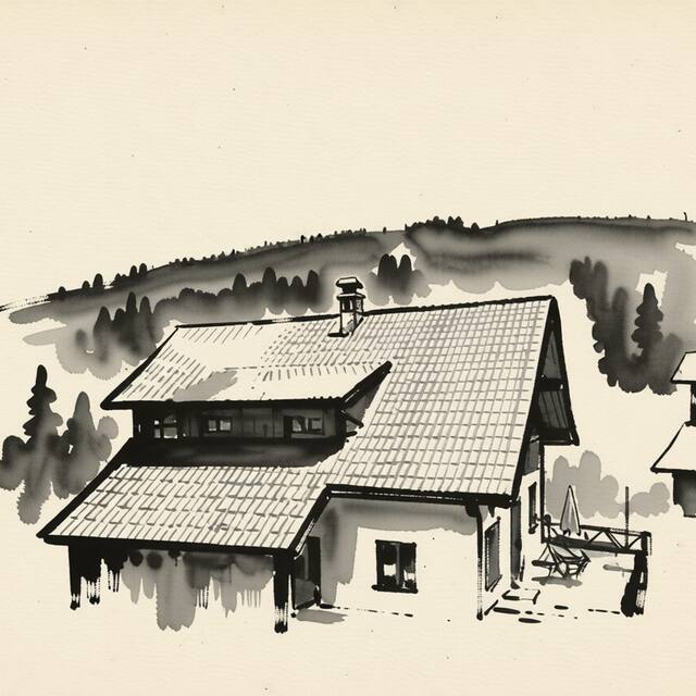 Ilustrační kresba: Domeček U Tří veverek Kouty