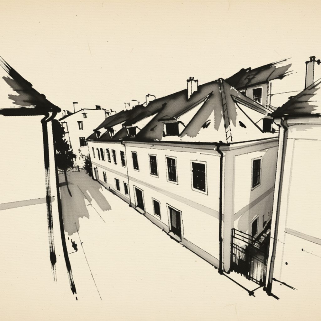 Ilustrační kresba: Penzion Černej pták