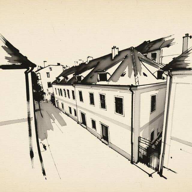 Ilustrační kresba: Penzion Černej pták