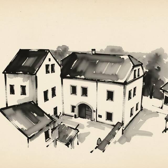 Ilustrační kresba: Penzion a restaurace Modrá růže Tábor