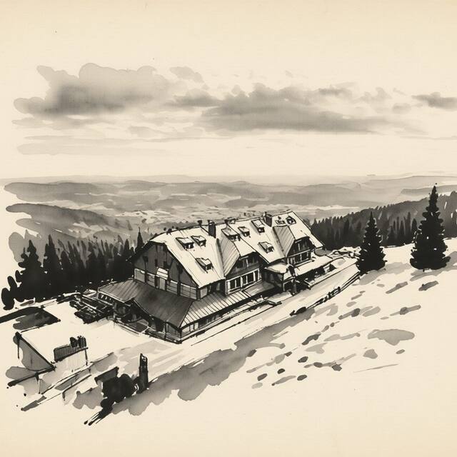 Ilustrační kresba: Horský hotel Štumpovka