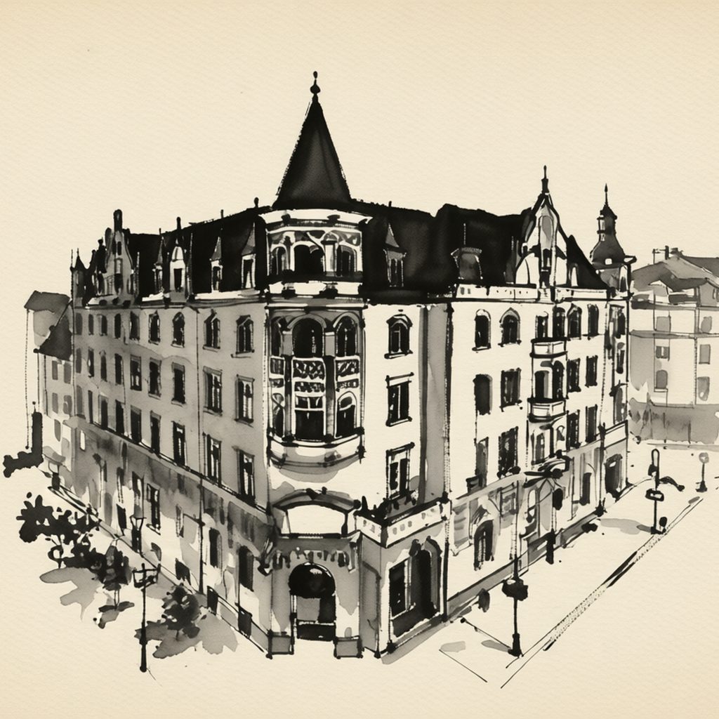 Ilustrační kresba: Grandhotel AMBASSADOR Národní Dům