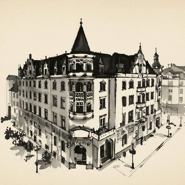Ilustrační kresba: Grandhotel AMBASSADOR Národní Dům