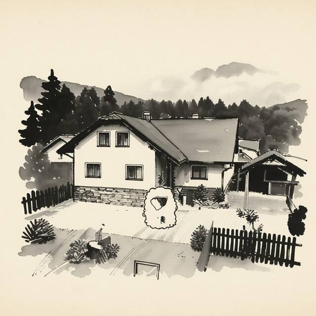 Ilustrační kresba: Penzion Kouty