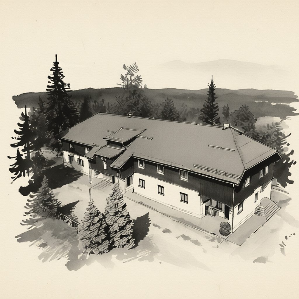 Ilustrační kresba: Chata KČT Prášily