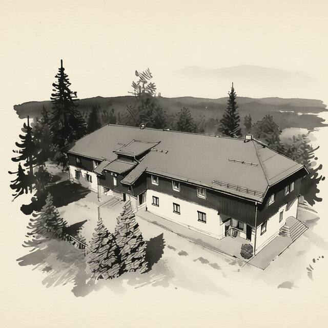 Ilustrační kresba: Chata KČT Prášily