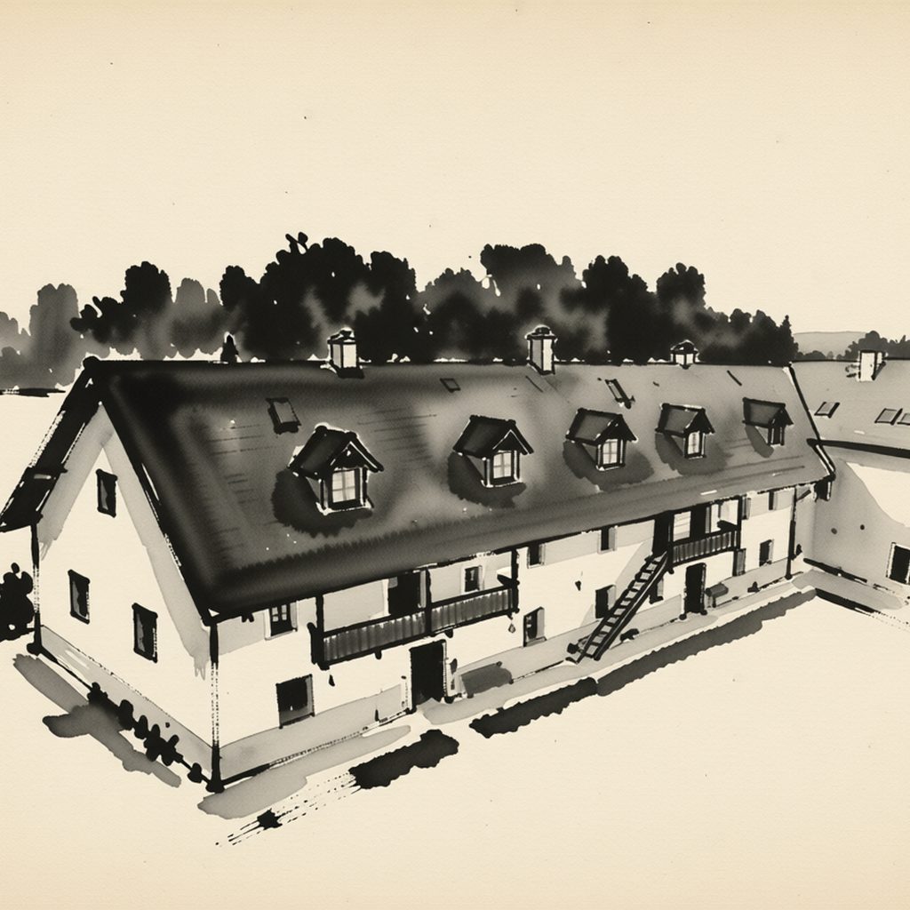 Ilustrační kresba: Podřipská farma rodiny Šebkových - ubytování v apartmánech