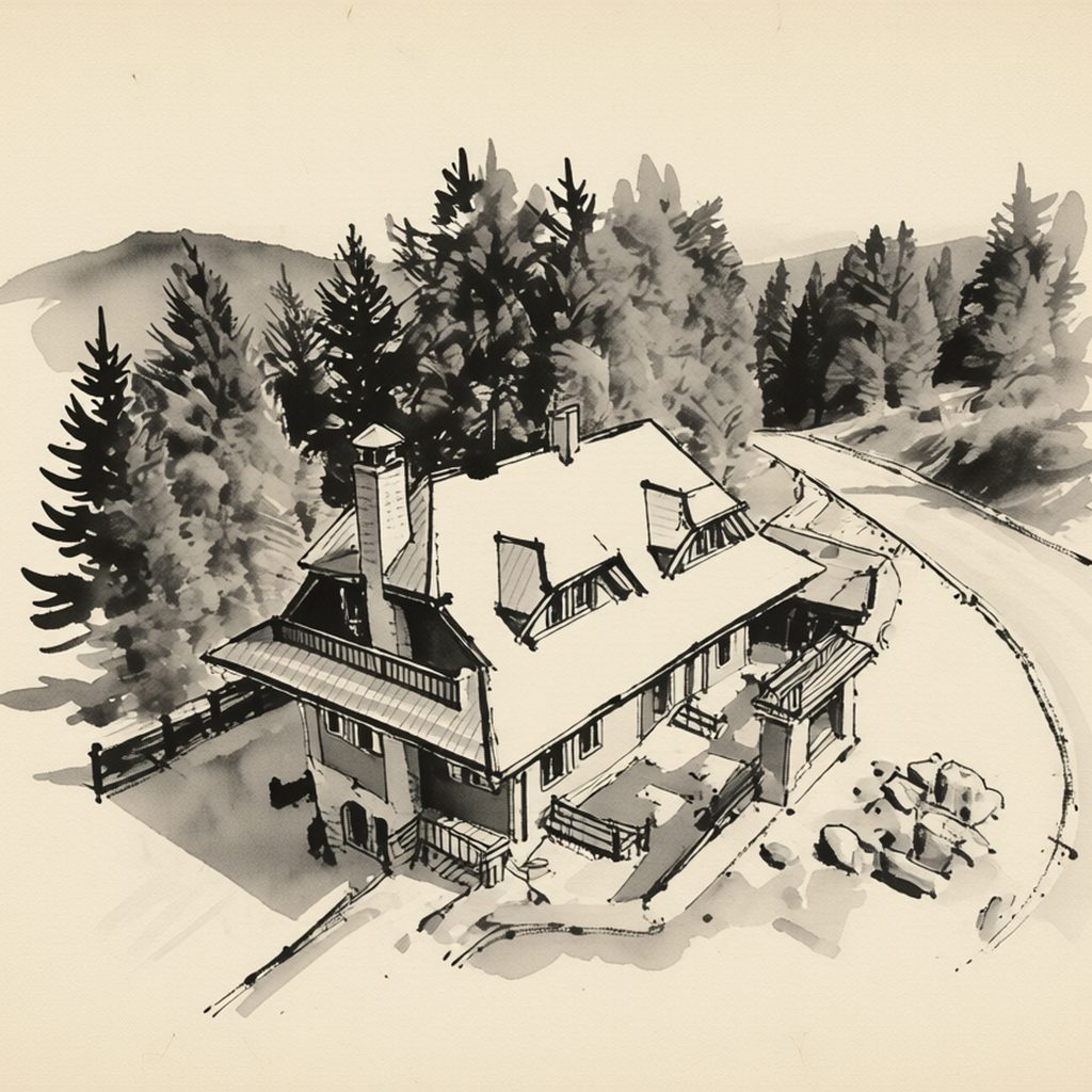 Ilustrační kresba: chata Medvědí skála