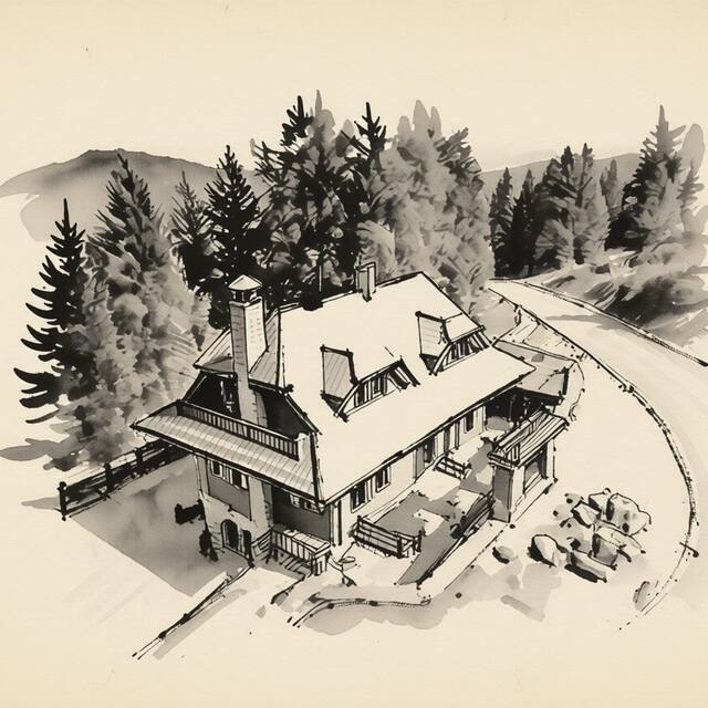 Ilustrační kresba: chata Medvědí skála