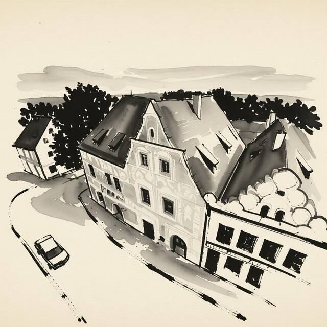 Ilustrační kresba: Rodinný hostel Stárkův dům