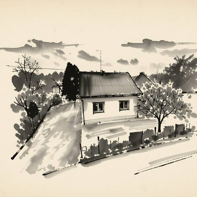 Ilustrační kresba: Kavárna Lucie s ubytováním