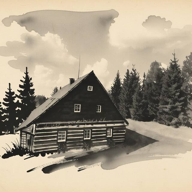 Ilustrační kresba: Horská chata Děvín