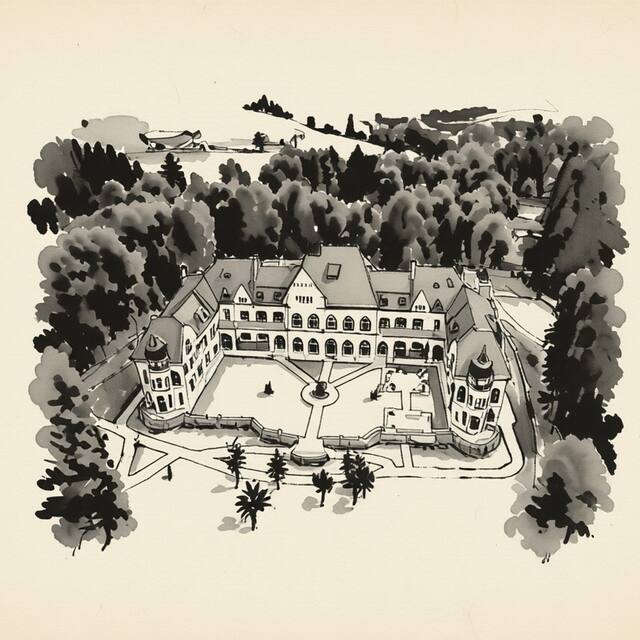 Ilustrační kresba: Zámecký hotel Rubezahl - Marienbad