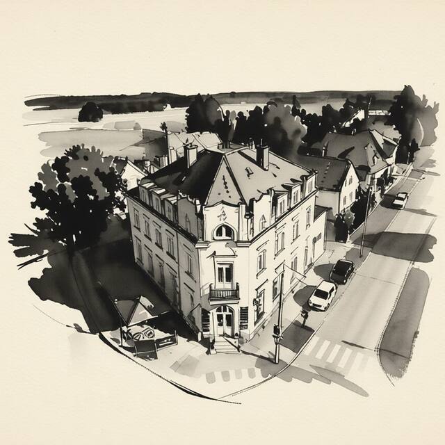 Ilustrační kresba: Hotel Modrá Hvězda Sadská
