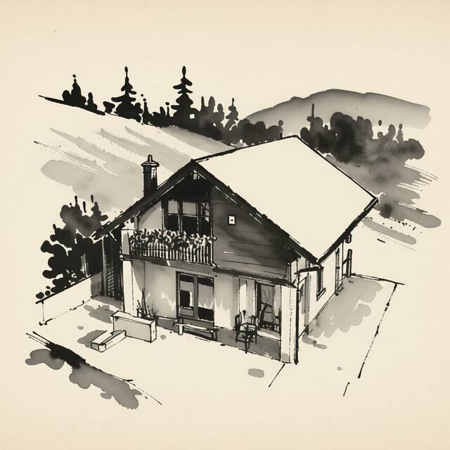 Ilustrační kresba: Chata Pod Hostýnem